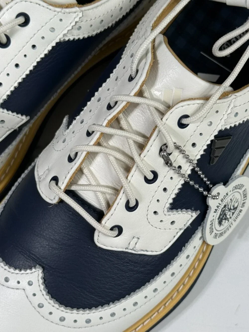 Adidas x Malbon MC87 Spikeless Leather Golf Shoes, US Mens 7, White Navy
